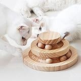 Tarnel Interaktives Katzenspielzeug aus Holz zweilagig drehbar Smart Track Ball Schaukelrolle Geschenke Turntable für Katzen