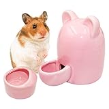 Hamster Trinkflasche Keramik Automatischer Wasserspender Meerschweinchen Trinkwasser Feeder, Hamster Wasserflasche mit Hamster Keramik Napf für Hamster, Chinchilla, Meerschweinchen, Igel, Vogel (Rosa)