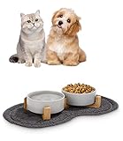 Futternapf Hund Keramik Futternapf Katze Doppelt Futternapf für Hunde und Katze mit Bambus Ständer und Rutschfester Unterlage (400ml, 2-Grau)