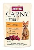 animonda Carny KittenNassfutter für junge Katzen, Pouch Katzennassfutter für junge Katzen bis 1 Jahr, Rind + Geflügel, 12 x 85 g