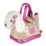 PERLETTI Kuscheltier Handtasche für Kleine Mädchen 3 4 5 6 Jahre - Weiche Kindertasche mit Abnehmbarem Plüsch für Kindergarten - Welpe Kätzchen Pudel Plüschtier (Pudel mit Rosa Schleife)