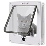 CEESC Große Katzenklappe, Magnetische Haustiertür mit 4-Wege-Drehverschluss für kleine Hunde und Katzen, Aktualisierte Version(L,Weiß)