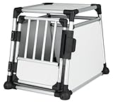 TRIXIE Hunde-Transportbox, Aluminium, M: 55 × 62 × 78 cm, hellgrau/silber, mit Klettleiste am Boden, Sicherheitsverschluss, mit rutschfester Liegematte - 39341