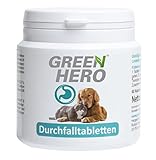 Green Hero Durchfalltabletten, 60 Kautabletten, für Hund und Katze zur Linderung von Durchfall, Magen und Verdauungsbeschwerden, Tabletten zur Verbesserung der Kotbeschaffenheit, enthält Präbiotica