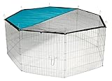 Kerbl Pet Pet Freigehege für Kleintiere mit Tür, Sonnenschutz / Netz, Freilauf für Kaninchen / Meerschweinchen / Hasen, Ø 143 cm, Elementgröße 57x56 cm, Gitterabstand ca. 2,8 cm, Metall