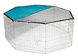 Kerbl Pet Pet Freigehege für Kleintiere mit Tür, Sonnenschutz / Netz, Freilauf für Kaninchen / Meerschweinchen / Hasen, Ø 143 cm, Elementgröße 57x56 cm, Gitterabstand ca. 2,8 cm, Metall