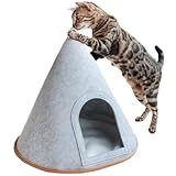 CanadianCat Company | Katzen Tipi Zelt für Haustiere Katzenzelt Cone Katzen Tipi, XL Katzenhöhle aus Filz inkl. Flauschkissen, hellgrau, 45 x 45 x 50 cm