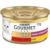 Gourmet PURINA GOURMET Gold Feine Komposition Katzenfutter nass, mit Rind und Huhn, 12er Pack (12 x 85g)