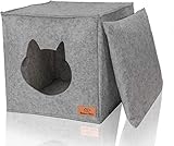 Bella & Balu Katzenhöhle inkl. Kissen + Spielzeug - Faltbare Katzenbetthöhle zum Schlafen, Verstecken, Spielen und Kratzen 33 x 33 x 37 cm(hellgrau)