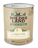 Wildes Land - Nassfutter für Hunde - Huhn PUR - 6 x 400 g - mit Distelöl - Getreidefrei - Extra hoher Fleischanteil von 70% - Beste Akzeptanz und Verträglichkeit
