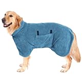PETTOM Hundebademantel Mikrofaser Schnelltrockend, Bademantel Hund Baumwolle Super Saugfähig, Bademantel für Große Mittelgroße und Kleine Hunde (XS, Blau)