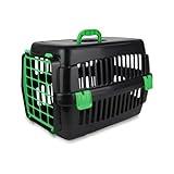 Katzen-Transportbox-Robuste Hartschalen | Strapazierfähige Katzenbox | Robuste Katzenbox aus Hartplastik | Schlagfeste Hartschalen-Katzen-Transportbox |Kunststoffbox für Katzen (Schwarz-Grün)