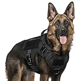 rabbitgoo No Pull Hundegeschirr Mittlere Grosse Hunde, Taktische Brustgeschirr mit MOLLE Griff Metallschnallen, Atmungsaktiv Militär Sicherheitsgeschirr, Verstellbares Gepolstert Hundeweste XL Schwarz