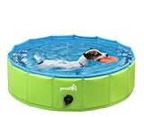 pecute Hundepool Schwimmbad für Hunde und Katzen(80 * 20cm,100L),Swimmingpool Hund Planschbecken Hundebadewanne Faltbarer Pool mit rutschfestem PVC, für Kinder und Hund Katze M Grün