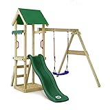 Wickey Spielturm Klettergerüst TinyWave mit Schaukel & grüner Rutsche, Outdoor Kinder Kletterturm mit Sandkasten, Leiter & Spiel-Zubehör für den Garten