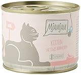MjAMjAM - Premium Nassfutter für Katzen - Kitten saftiges Hühnchen mit Lachsöl, 6er Pack (6 x 200 g), getreidefrei mit extra viel Fleisch