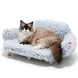 MEWOOFUN Katzensofa mit stabilen Holzbeinen, Katzenstuhl Bett Plüsch Katzenbett, warmes und weiches Katzensofa für kleine Hunde und Katzen, belastbar bis 15kg, Grau