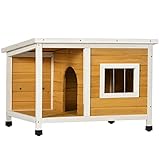 PawHut Hundehütte Tannenholz Hundehütte mit Terrasse und aufklappbarem Asphaltdach Hütte für Kleine Hunde Indoor Outdoor Wetterfest Orange 85,5 x 62 x 60 cm