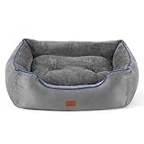 BEDSURE Hundebett kleine Hunde Hundekorb - 63x53x20cm Hundekörbchen waschbar für große Katzen oder kleine Hunde, quadratisches kuschelbett mit weich Rand und zweiseitig Innenkissen, grau