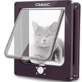 CEESC Große Katzenklappe, Magnetische Haustiertür mit 4-Wege-Drehverschluss für kleine Hunde und Katzen, Aktualisierte Version(L,Braun)