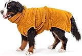 Lill's Hundebademantel 100% Bio-Baumwolle, Bademantel Hund, extra saugfähig Amber (Gelb) (3XL: 75 cm Rückenlänge)