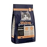 Amazon-Marke: Lifelong - Katzenfutter für ausgewachsene sterilisierte Katzen, Fein zubereitetes Trockenfutter mit frischem Huhn, Getreidefreie Rezeptur, 3 kg (1er-Pack)