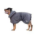 Bella & Balu Hundebademantel aus Mikrofaser + Pfotentuch – Saugfähiger Hunde Bademantel zum Trocknen nach dem Baden, Schwimmen oder Spaziergang im Regen (L | Grau)