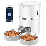 WellToBe Smart Futterautomat Katze & Hund, WiFi Automatischer Futterspender für 2 Katze, Pet Feeder mit Timer, Ton-Aufnahmefunktion, App-Steuerung, Portion Steuerung, zu 6 Mahlzeiten am Tag (Weiß)