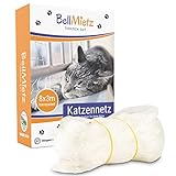 BellMietz® Katzennetz für Balkon & Fenster (durchsichtig) | Extragroßes 8x3m Katzenschutz-Netz ohne Bohren | Balkonschutz Inkl. 25m Befestigungsseil | Balkonnetz besonders transparent & sicher