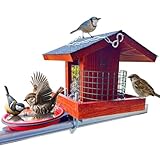 STAFECO® Vogelfutterhaus Vogelhaus für Balkon wetterfest Futterhaus Handarbeit Gartenvögel im Garten Balkonhalterung mit einer Größe von 30 bis 48 mm. (Hellbraun)
