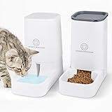 Dreamhigh® Automatischer Futterspender Katze, 2.1kg Futterautomat Katze und 3.8L Wasserspender Hund, Ohne Strom, PBA Frei Reisefutterspender Katzen Wasserspender-Weiß