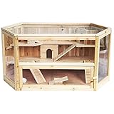 EUGAD 0035HT Hamsterkäfig Massivholz Rattenkäfig Nagerstall Kleintierkäfig Mäusekäfig Nagervilla Dreistöckig 115 x 60 x 58 cm