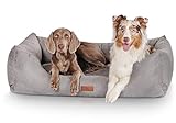 Knuffelwuff Hundebett Dreamline aus Velours XXL 120 x 85cm Grau - abnehmbarer Bezug - leicht zu reinigen - für große, mittelgroße und kleine Hunde