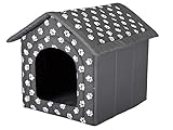 HobbyDog Hundehaus Hundehütte für mittelgroße Hunde - Katzenhaus, Katzenhöhle - mit herausnehmbarem Dach - Tierhaus für Katzen und Hunde für Drinnen/Indoor 60 x 55 x 60 cm Graphit mit weißen Pfoten