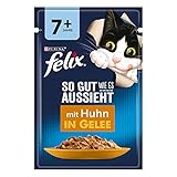 FELIX So gut wie es aussieht Senior Katzenfutter nass in Gelee, mit Huhn, 26er Pack (26 x 85g)