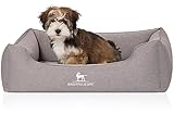 Knuffelwuff Orthopädisches Hundebett Leano aus Velours mit Handwebcharakter M-L 85 x 63cm Grau - abnehmbarer Bezug - waschbar - für große, mittelgroße und kleine Hunde