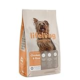 Amazon-Marke: Lifelong - Hundefutter für ausgewachsene Hunde (Adult) kleiner Rassen, Fein zubereitetes Trockenfutter reich an Huhn und Reis, 3 kg (1er-Pack)