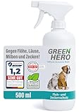 GreenHero Floh- und Zeckenschutz 500 ml das Zeckenspray und Flohmittel für Hunde und Katzen, effektives Flohspray für die direkte Anwendung auf dem Tier bei akutem Befall oder zum Schutz