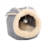 Ggnaxivs Cat Beds Kleines Hundebett mit rutschfester Unterseite, Katzen-/kleine Hundehöhle mit Spielzeug zum Aufhängen, Welpenbett mit abnehmbarem Wattepad, L