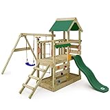 WICKEY Spielturm Klettergerüst TurboFlyer mit Schaukel & grüner Rutsche, Outdoor Kinder Kletterturm mit Sandkasten, Leiter & Spiel-Zubehör für den Garten