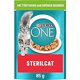 PURINA ONE STERILCAT Katzenfutter nass, zarte Stückchen in Sauce für sterilisierte Katzen, mit Truthahn, 26er Pack (26 x 85g)