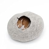 LucyBalu® Premium Katzenhöhle aus Filz | Natürliches Katzenbett aus 100% Flauschiger Wolle | Filzhöhle für Katzen handgefertigt in Nepal | Kuschelhöhle für Katzen | 45x45x28 cm | Hellgrau
