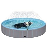EUGAD Planschbecken für übergroße Hunde, Faltbarer Hundepool, rutschfeste Badewanne für Hunde, Wasserbecken mit Wasserspritzen, Hellblau und Hellgrau, 160x30cm 0019GYYC