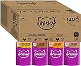 Whiskas Adult 1+ Katzennassfutter Geflügel Auswahl in Gelee, 120 Portionsbeutel, 120x85g (1 Großpackung) – Hochwertiges Katzenfutter nass, für ausgewachsene Katzen