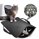 Hanbramo Katzenklo Matte, 61x38 CM Honeycomb Double Layer Non-Slip Katzenstreumatte, Wasserdicht und Urin Proof Katzenmatte Katzenklo für Litter Catcher -Cat Litter Mat Streu Kontrolle [Schwarz]