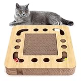 Nobleza Katzen kratzbrett mit Minze，Katzenspielzeug Interaktives mit 2 Klingelballs，3 in 1 Wellpappe Kratzmatte Katze