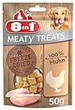 8in1 Meaty Treats, gefriergetrocknete Hunde Leckerlis aus Huhn, 100% Fleisch, getreidefrei und ohne Zucker , 50g (1er Pack)