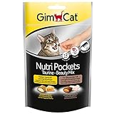 GimCat Nutri Pockets Taurine-Beauty Mix - Knuspriger Katzensnack mit cremiger Füllung und funktionalen Inhaltsstoffen - 1 Beutel (1 x 150 g)