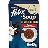FELIX Soup Tender Strips, Suppe für Katzen, Geschmacksvielfalt vom Land, 6er Pack (6 x 48g)