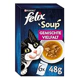 FELIX Soup, Suppe für Katzen mit zarten Stückchen, Sorten-Mix, 8er Pack (8 x 6 Beutel à 48g)
